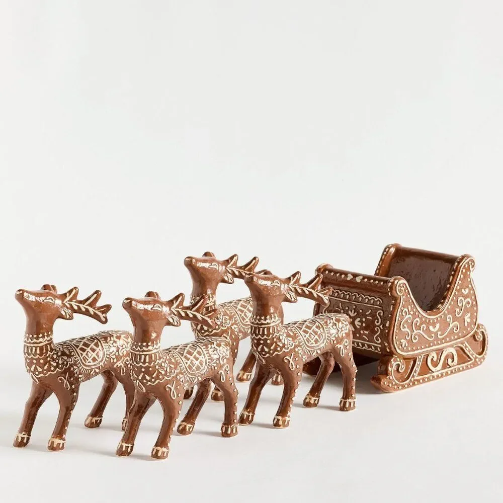 NEW POTTERY BARN Handcrafted Ceramic Gingerbread Reindeer - Holiday / Christmas
